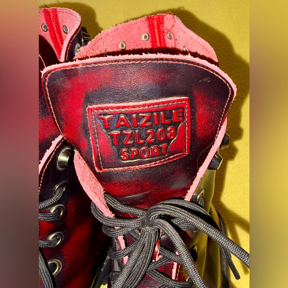 Red Leather Combat Boots - Women's Lace-Up Ankle Boot - Picture 3 of 9